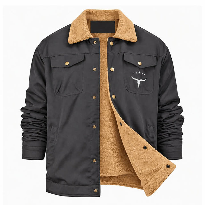 Herren-Westernjacke aus Canvas mit Stehkragen und Bullenprint. - image 15