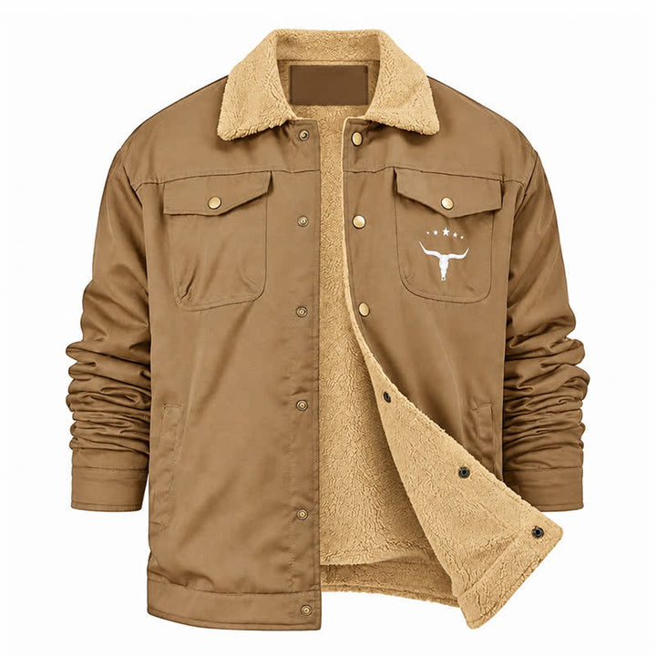 Herren-Westernjacke aus Canvas mit Stehkragen und Bullenprint. - image 17