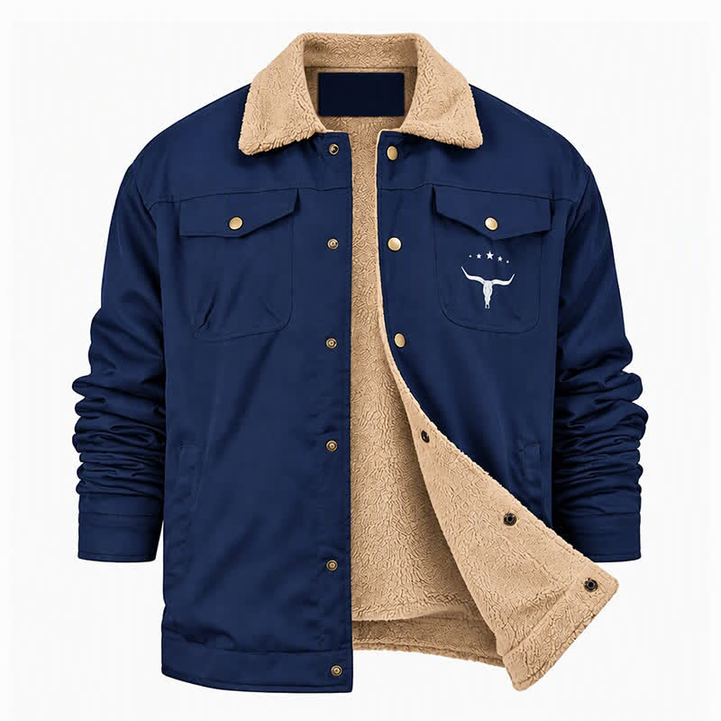 Herren-Westernjacke aus Canvas mit Stehkragen und Bullenprint. - image 16