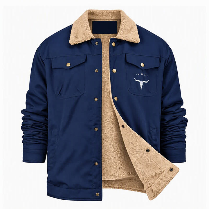 Herren-Westernjacke aus Canvas mit Stehkragen und Bullenprint. - image 16