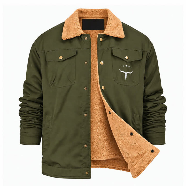Herren-Westernjacke aus Canvas mit Stehkragen und Bullenprint. - image 18