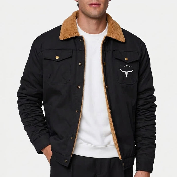 Herren-Westernjacke aus Canvas mit Stehkragen und Bullenprint. - image 1