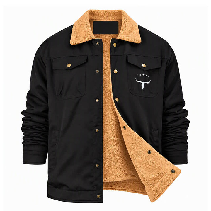 Herren-Westernjacke aus Canvas mit Stehkragen und Bullenprint. - image 13