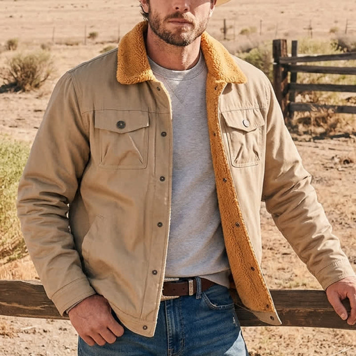 Vintage Herren Winter Truckerjacke aus dickem, warmem Canvas - Hellkhaki - 5XL - image 0