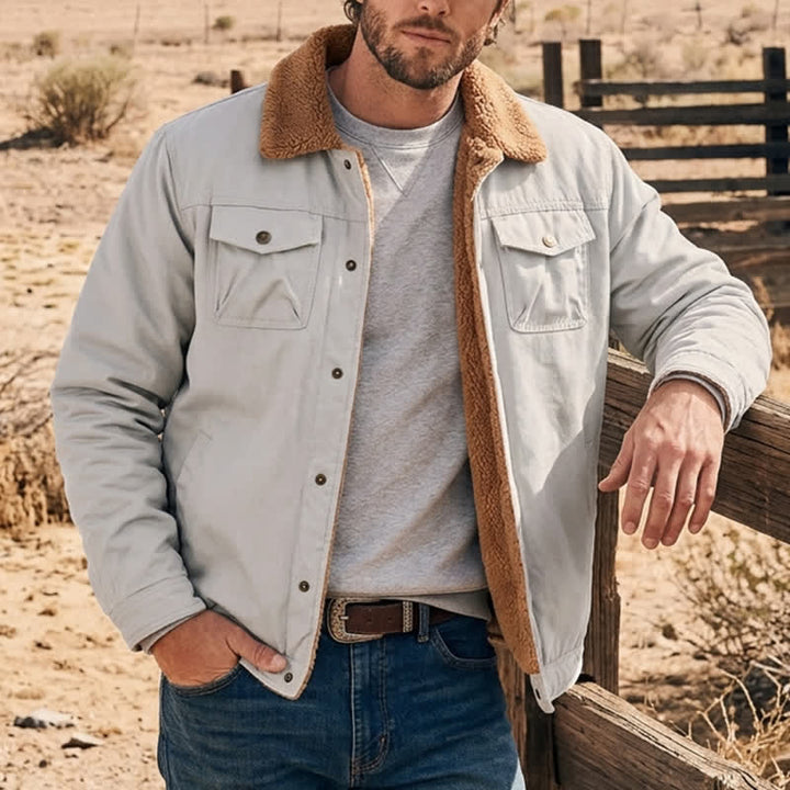 Vintage Herren Winter Truckerjacke aus dickem, warmem Canvas - Grau Weiß - 5XL - image 10