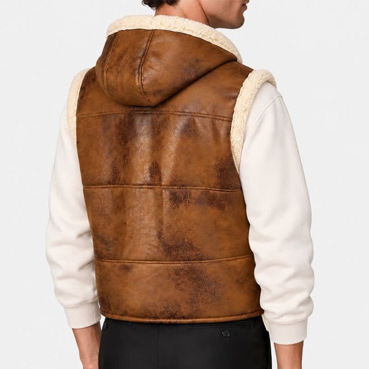 Ärmellose Herrenweste mit Kapuze aus dick gefüttertem Kunstleder - image 2