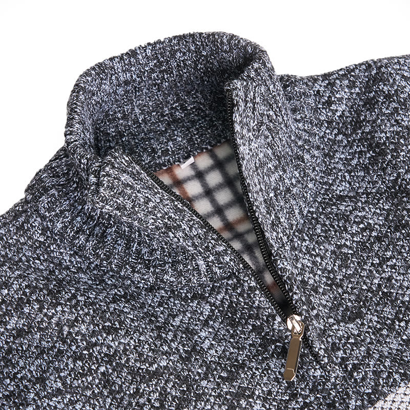 Herren-Strickjacke mit Farbblockmuster und Fleecefutter - image 5