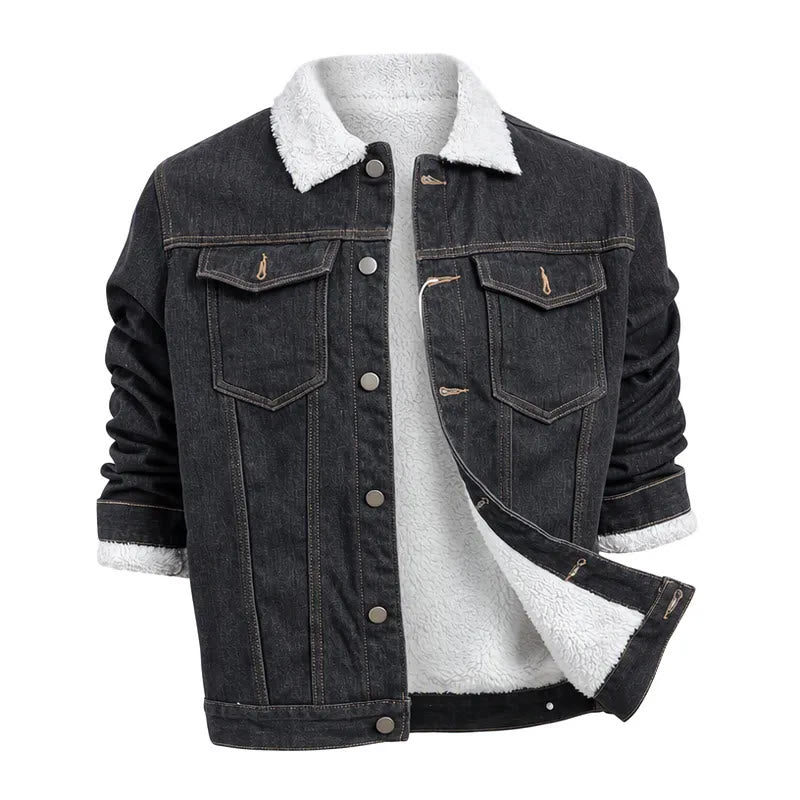 Herren-Truckerjacke aus Denim mit Fleecefutter - Schwarz - 4XL - image 3