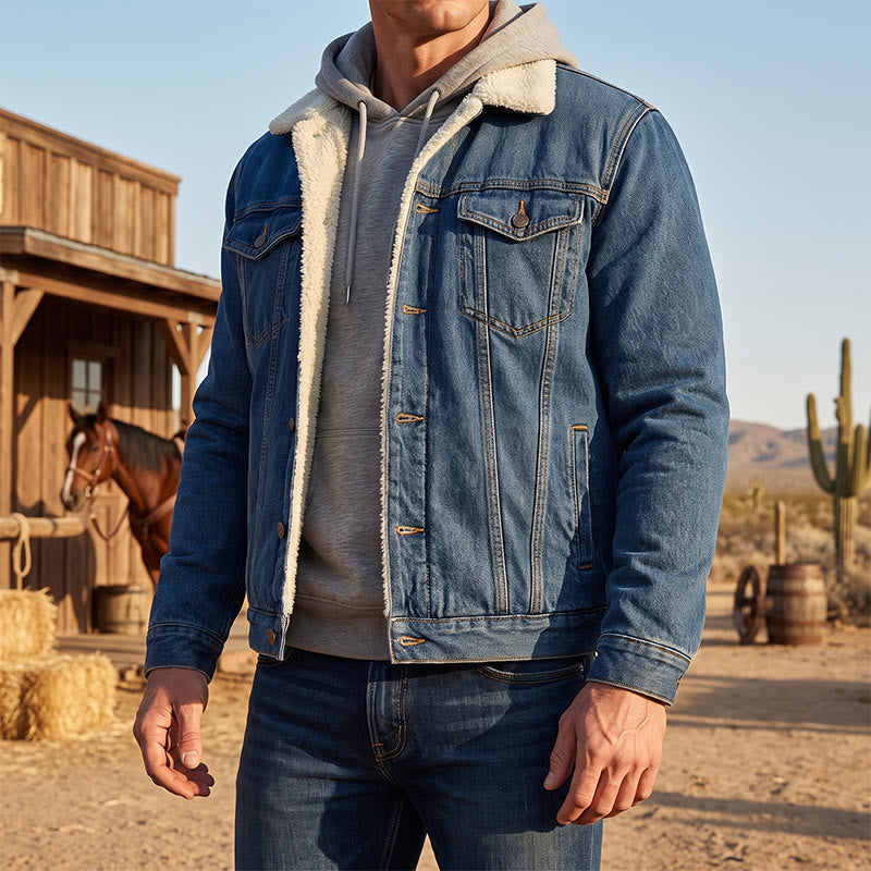 Herren-Truckerjacke aus Denim mit Fleecefutter - image 0