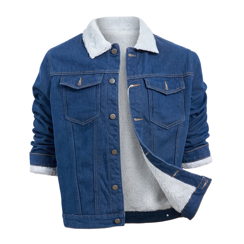 Herren-Truckerjacke aus Denim mit Fleecefutter - Dunkelblau - 4XL - image 1