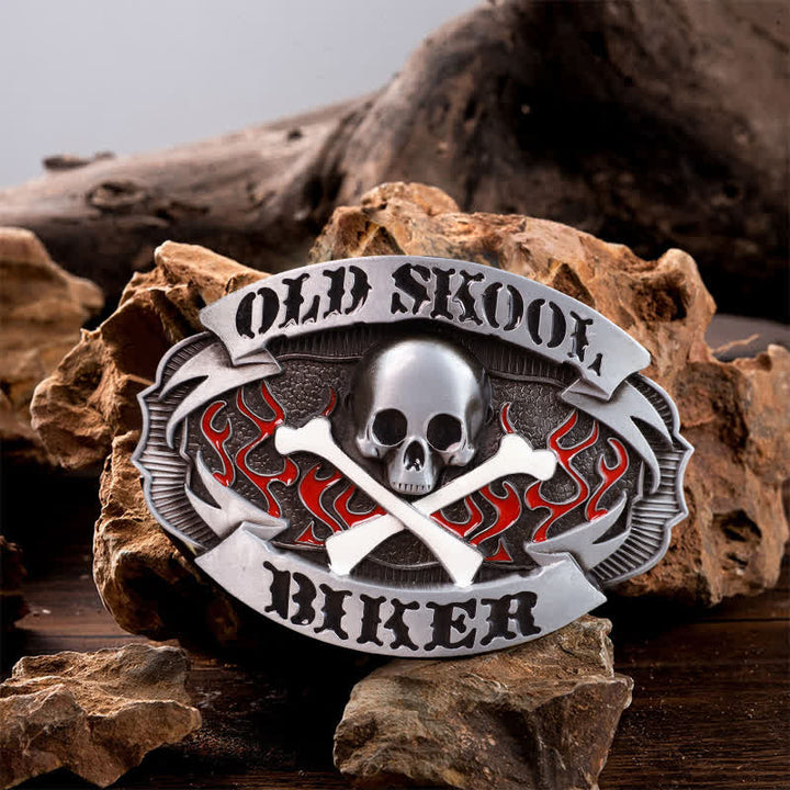 Herren DIY Skull Biker Cross Bone Buckle Ledergürtel