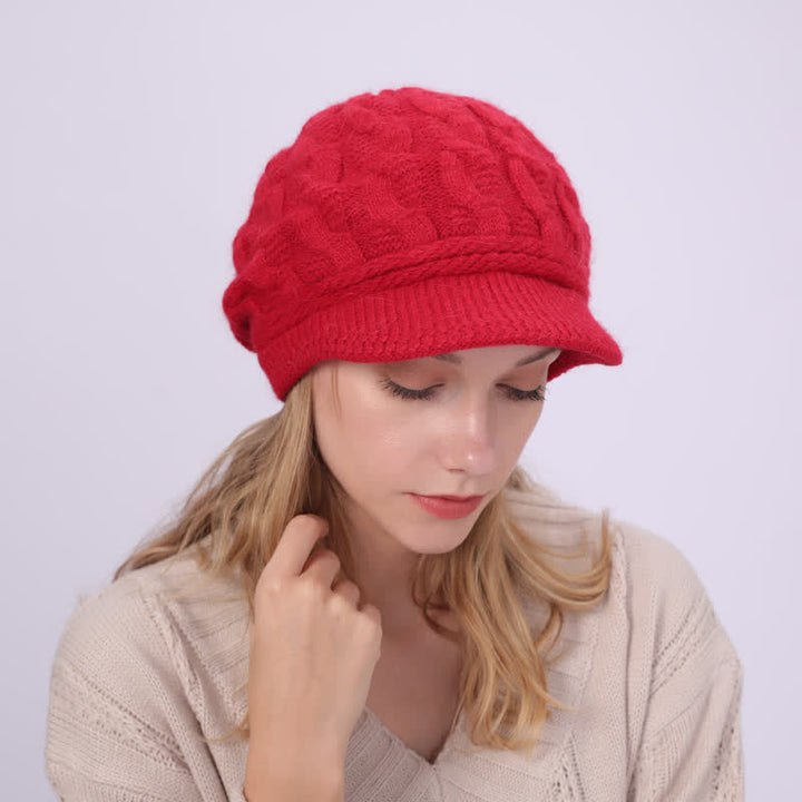 Damen Beanie-Hut mit lockerem flauschigem Futter und Schirm