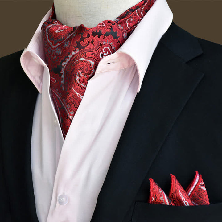 2 Stück Rotes Luxus Blumen Paisley Einstecktuch und Krawattenset
