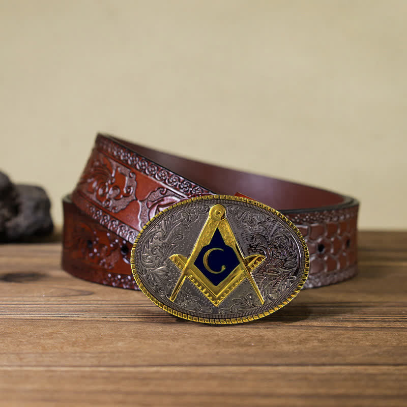 DIY C-förmiger Freimaurer Oval-Schnallen Leder Gürtel für Herren