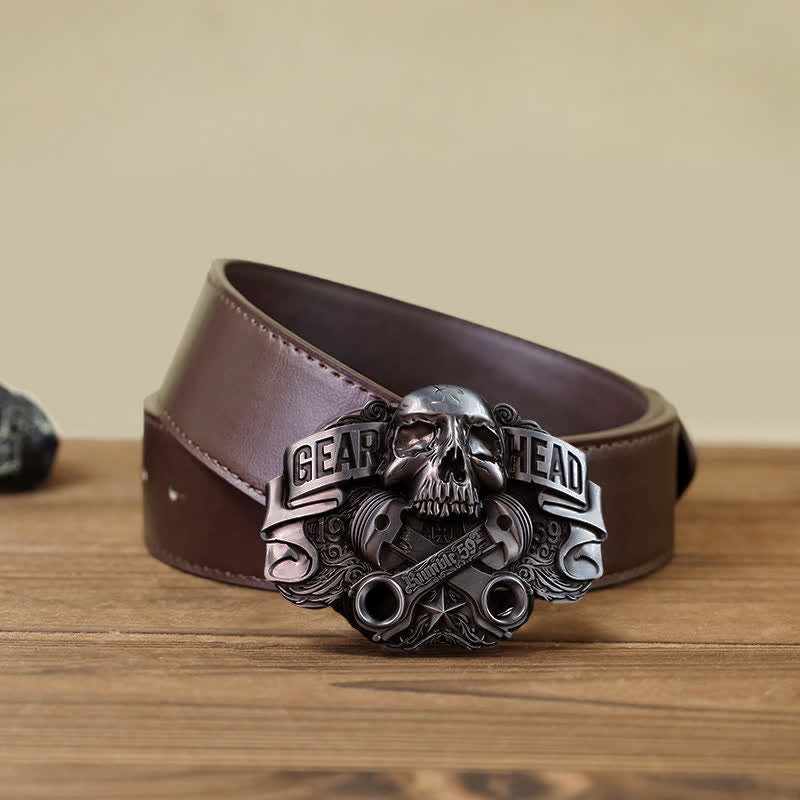 DIY Zahnradkopf-Pistonschädel-Schnallenledergürtel für Herren
