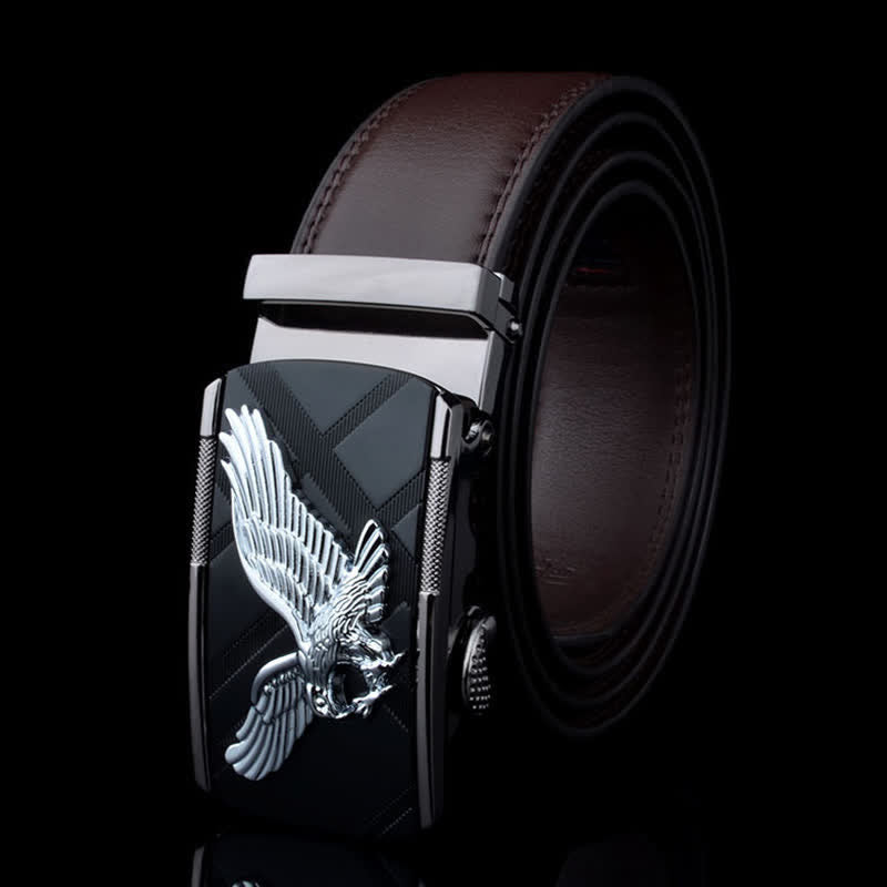 Herren Leder Gürtel mit Animal Eagle Automatik Schnalle - Silber & Braun - 46 - image 1