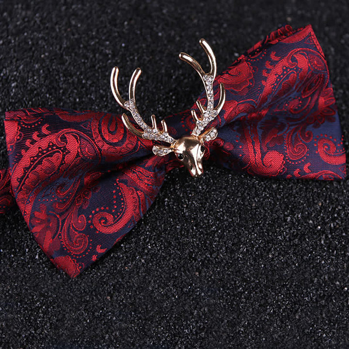 Paisley Weihnachts-Elchkopf-Dekor Fliege für Herren - Rot & Gold - image 9