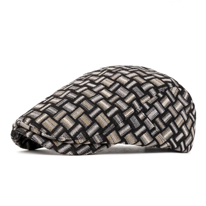 Künstlerische Retro-Baskenmütze mit Jacquard-Karomuster - Schnalle hinten - Schwarz - Einstellbar (22 1/2"-24") - image 18