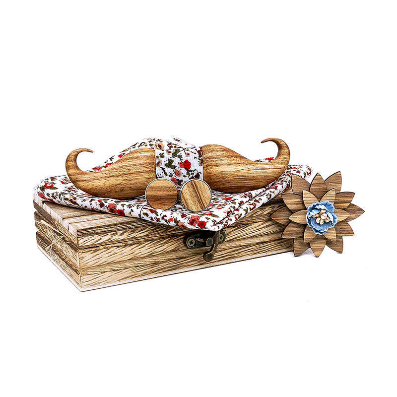 4er-Set Holzfliegen Burlywood Mustache für Herren