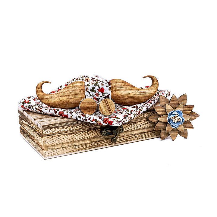 4er-Set Holzfliegen Burlywood Mustache für Herren