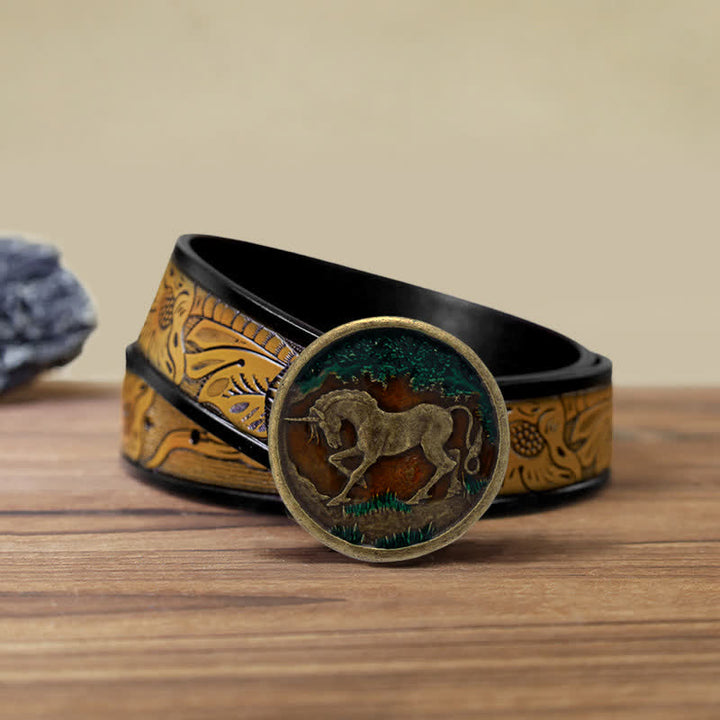 Herren DIY Mystical Unicorn Gürtel aus Leder mit antiker bronzener Schnalle