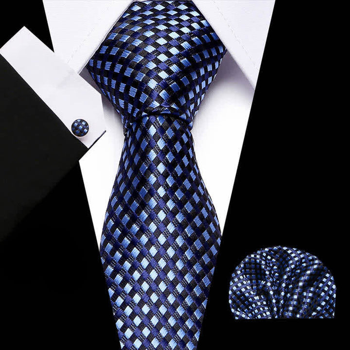 3er-Set Herren Krawatte Hellblau & Marineblau mit kleinen Karos
