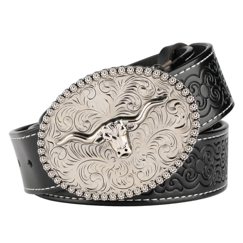 Herren-Jeans-Ledergürtel mit graviertem Feather Bull