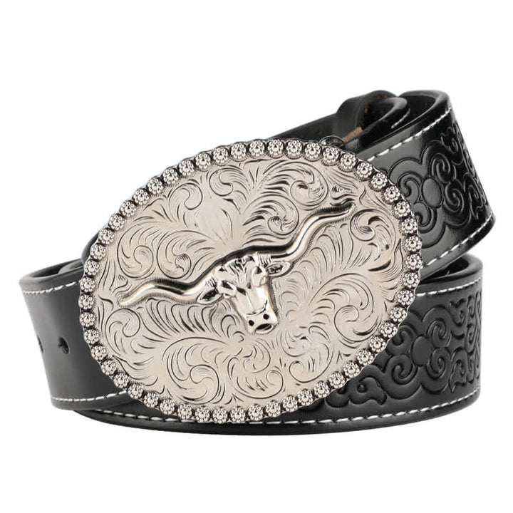 Herren-Jeans-Ledergürtel mit graviertem Feather Bull