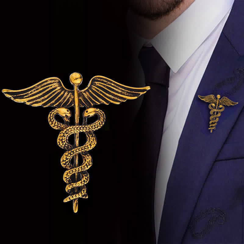 Männer Caduceus Doppel-Schlangen Brosche