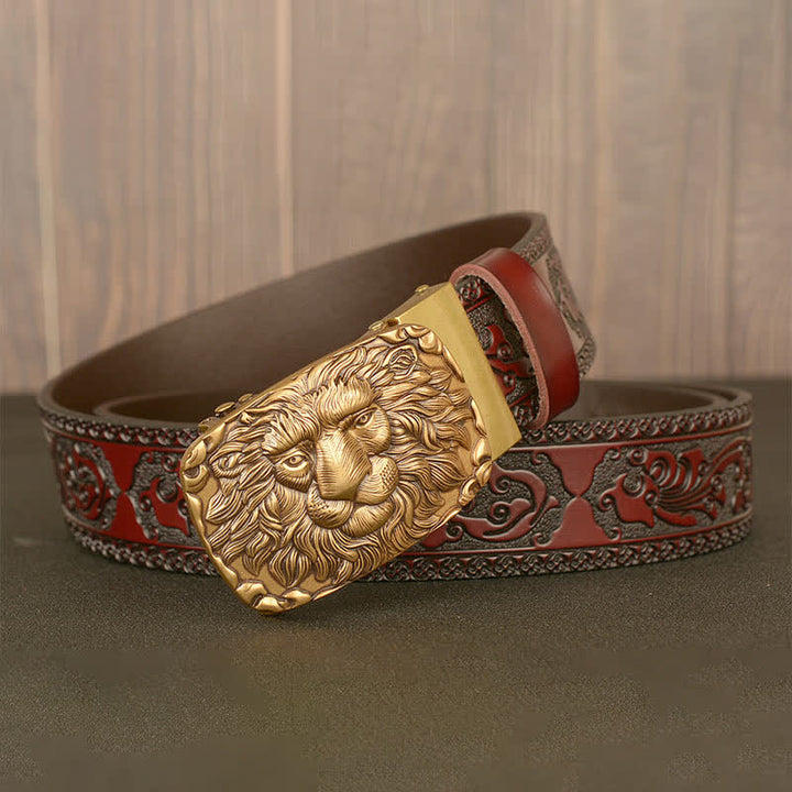 Men's Honor Male Lion Head Leder-Gürtel mit Löwenkopf