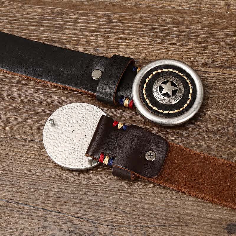 Verdickter Vintage-Ledergürtel mit Pentagramm für Herren