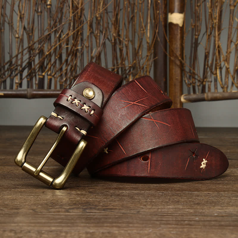 Herren Vintage Gürtel aus Leder mit ausgefallener Schnitzerei - image 9