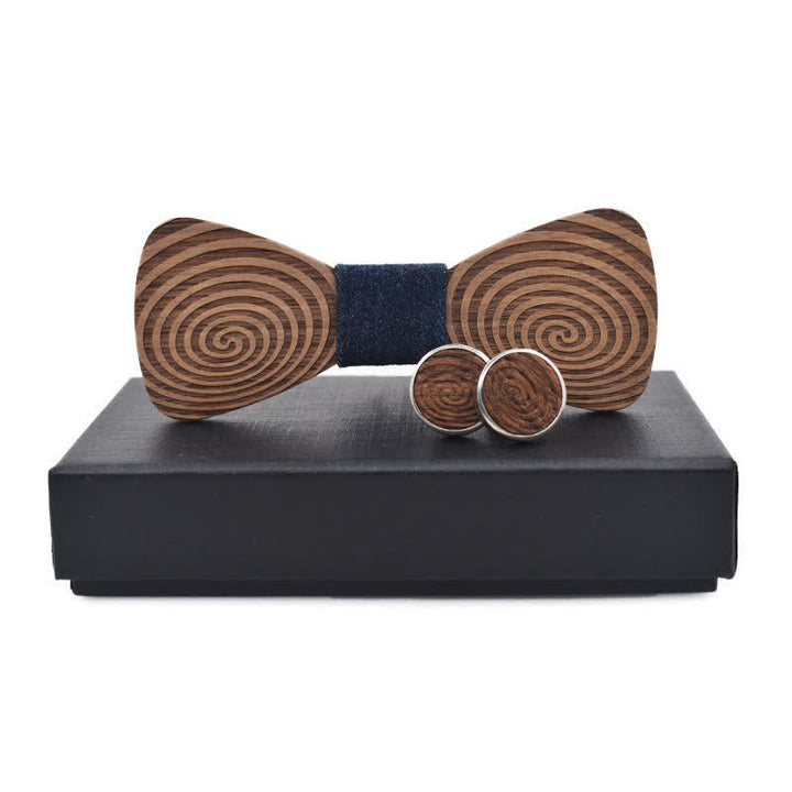 2Stk. Herren Holzfliege Set mit Hypnose-Wirbelaufdruck