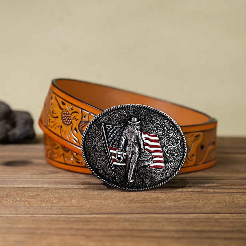DIY Cowboy Ledergürtel mit amerikanischer Flaggen Schnalle für Männer