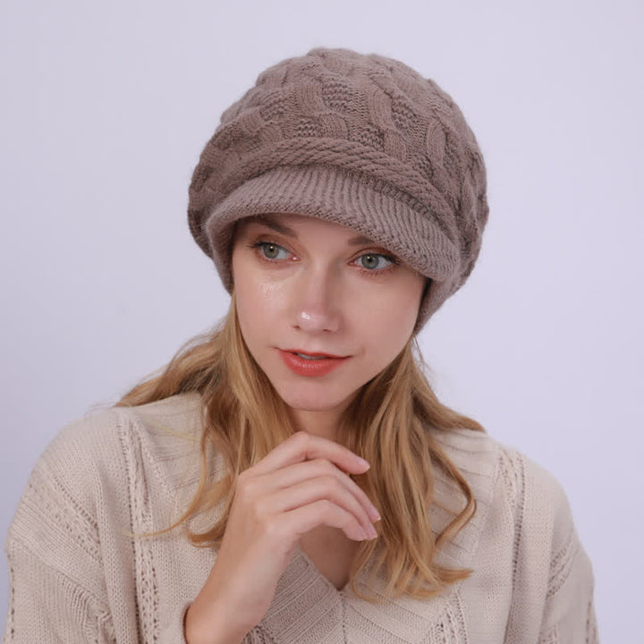 Damen Beanie-Hut mit lockerem flauschigem Futter und Schirm