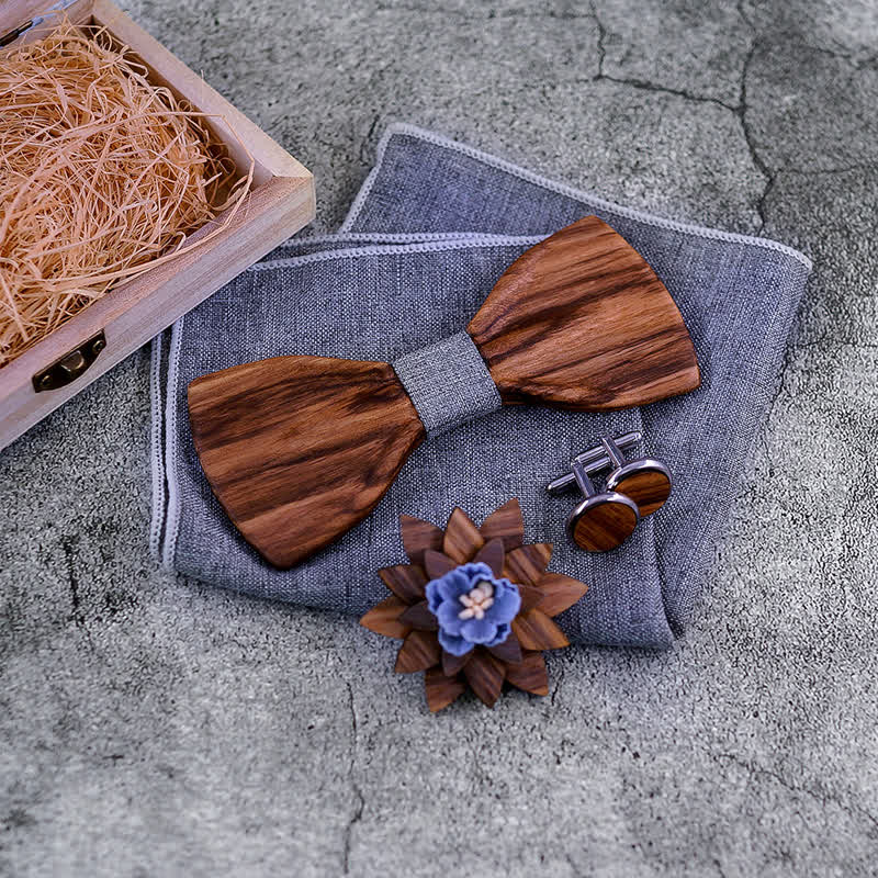 4-teiliges Herren-Set mit formellen konkaven Holzfliegen