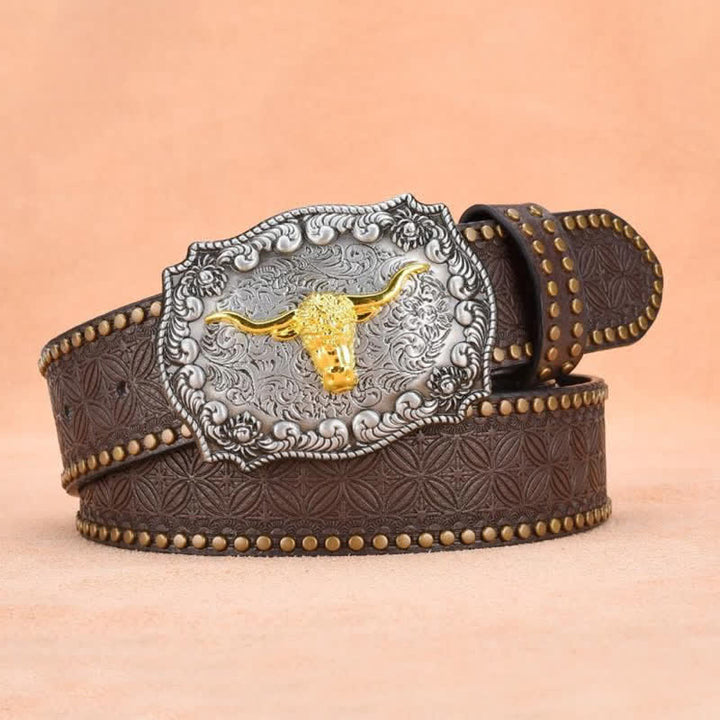 Herrengürtel aus goldenem Longhorn-Bullenleder mit Punknieten