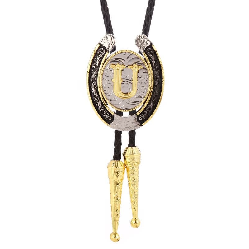 Moderne Western-Hufeisen Anfänglicher Buchstabe A bis Z Bolo Tie - Gold - U - image 24