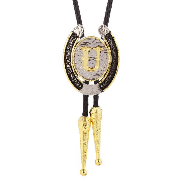 Moderne Western-Hufeisen Anfänglicher Buchstabe A bis Z Bolo Tie - Gold - U - image 24