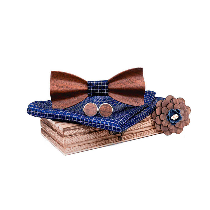 4er Set Herren Schwarz Walnuss Holz Fliege Set
