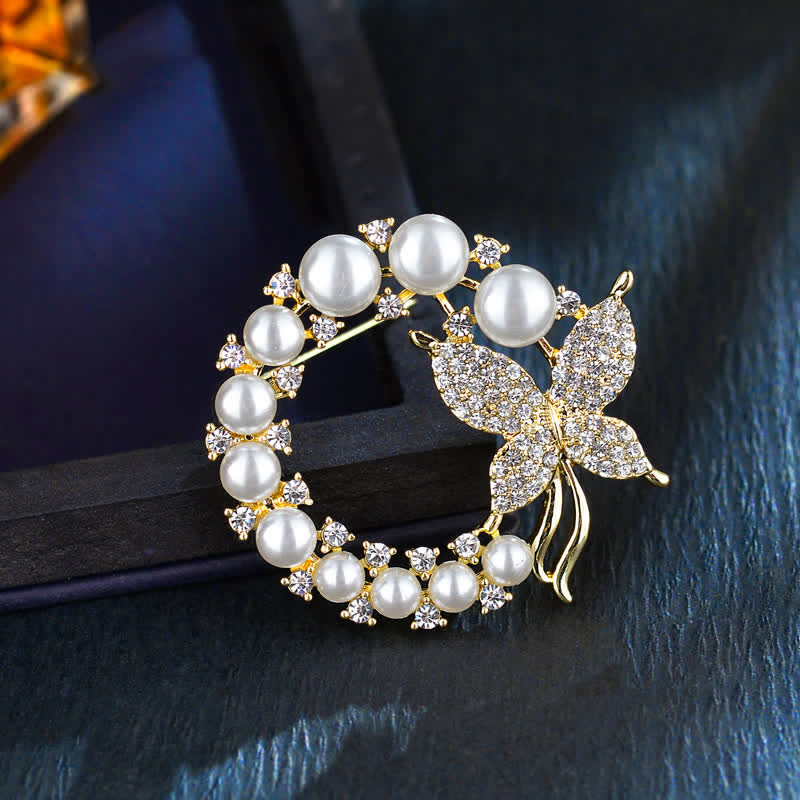 Frauen Goldene Schmetterling Perle Kranz Brosche