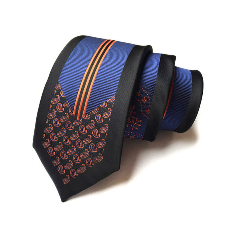 Kollision-Inspiriert Blumen Paisley Gestreifte Krawatte für Herren - Schwarz & Marineblau - image 4