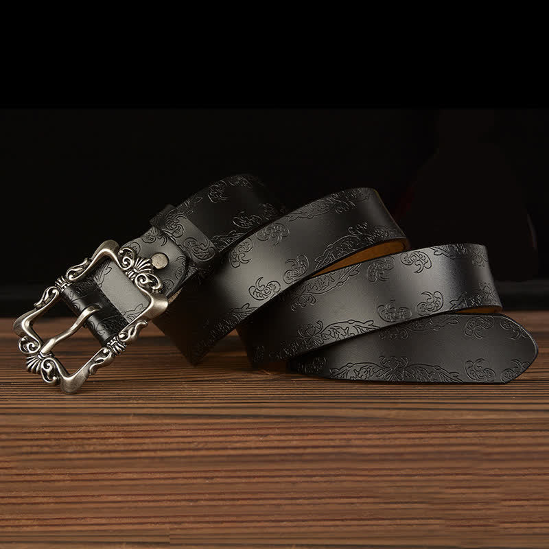 Damen Retro Blumenverzierter Ledergürtel