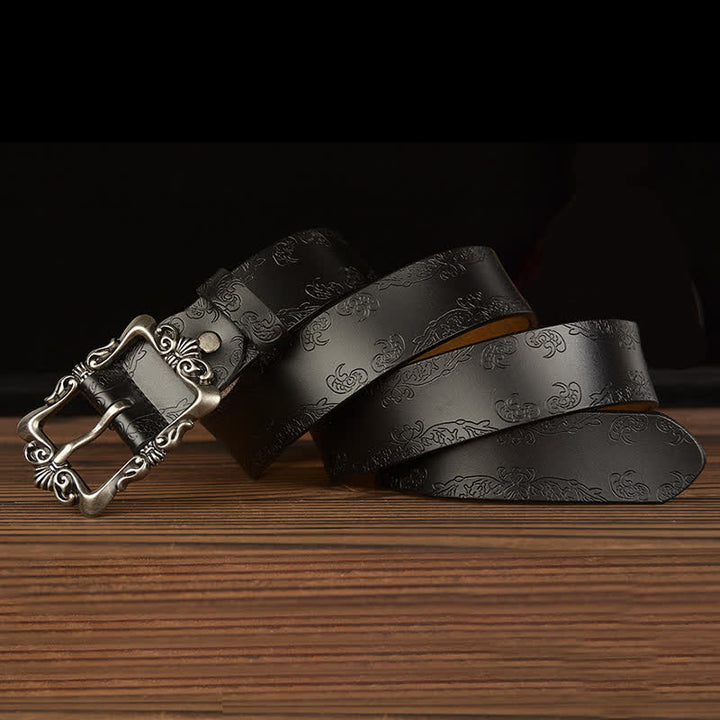 Damen Retro Blumenverzierter Ledergürtel