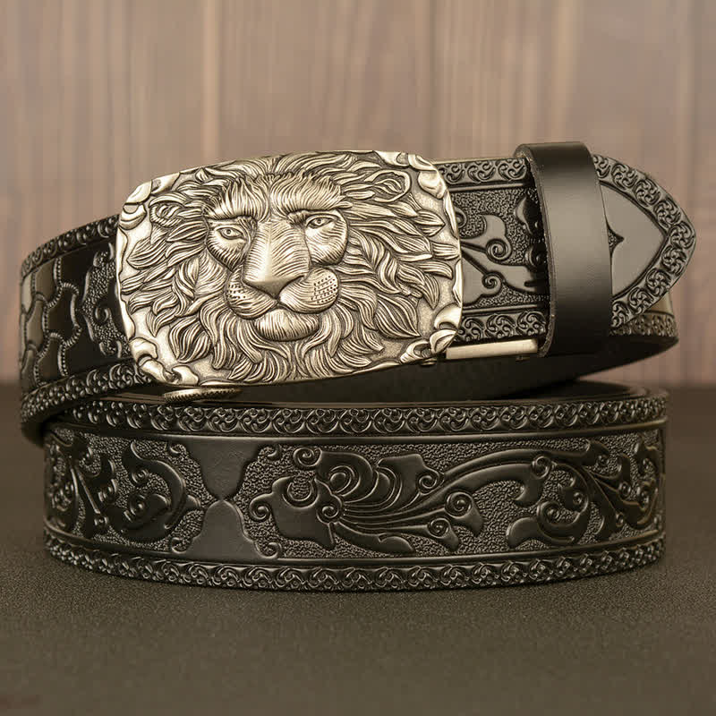 Men's Honor Male Lion Head Leder-Gürtel mit Löwenkopf