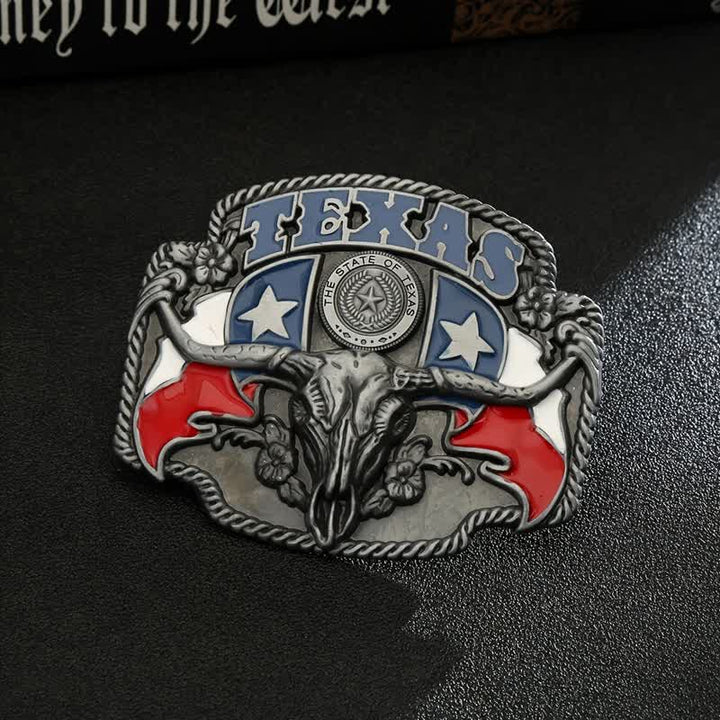 Herren DIY Texas-Flagge Langhorn-Stier Schnallenledergürtel