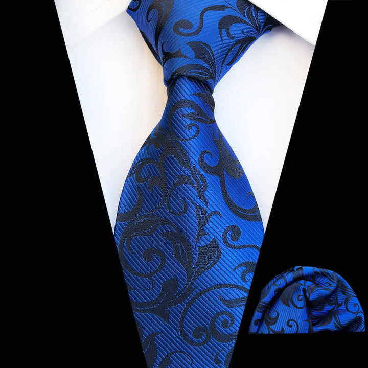 2-tlg. Männer Pflanzenwirbel Blumen Krawatten-Set - Blau - image 8