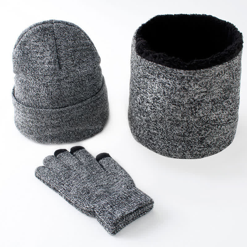 3er Set Warm Beanie Hat Scarf Touchscreen Gloves