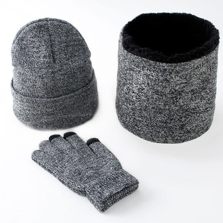 3er Set Warm Beanie Hat Scarf Touchscreen Gloves