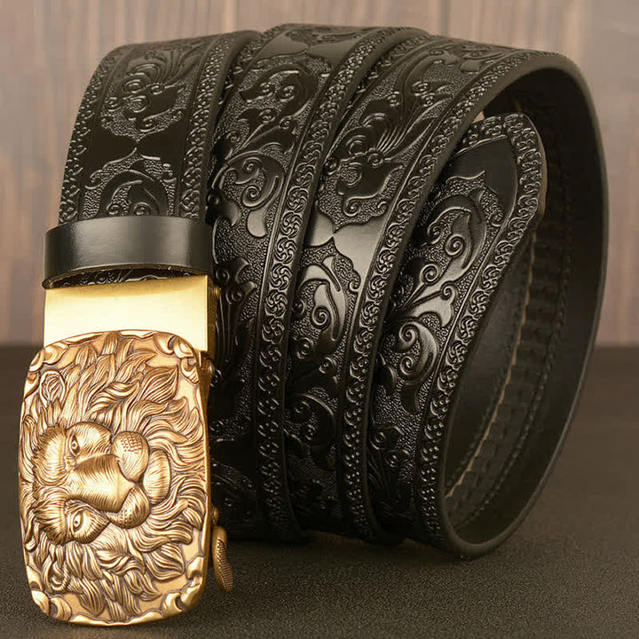 Men's Honor Male Lion Head Leder-Gürtel mit Löwenkopf